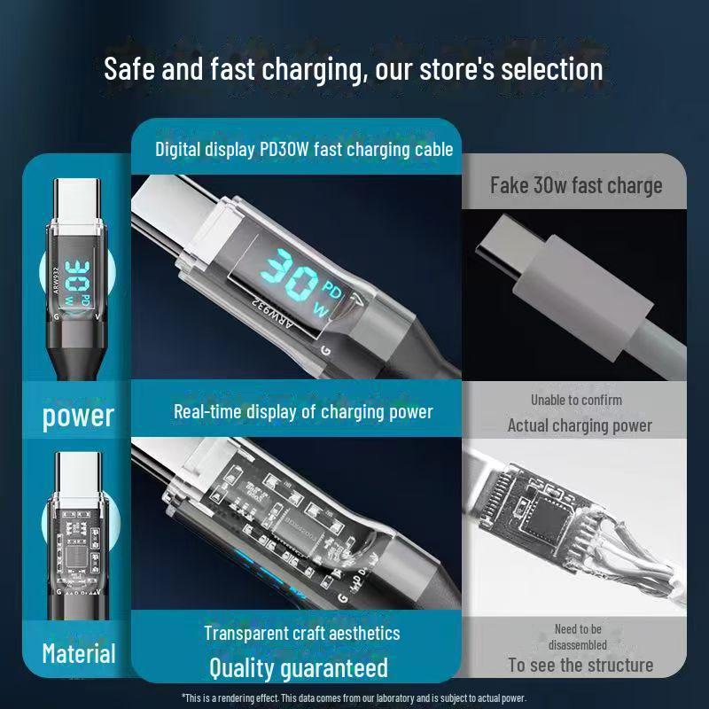 120W High-End Fast Charging Intelligent Type-C Cable for Huawei, Vivo, Xiaomi, OPPO with Digital Display