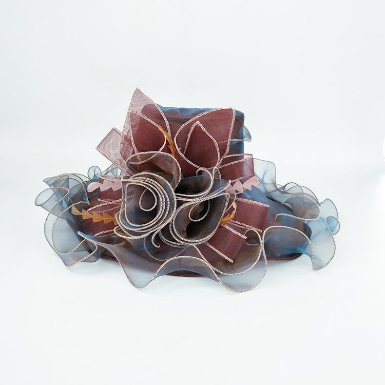 

Шляпа от солнца из органзы с широкими полями, модная сетчатая цветочная церковная свадебная шляпа дерби, дышащая уличная пляжная шляпа для путешествий для женщин M（56-58cm）