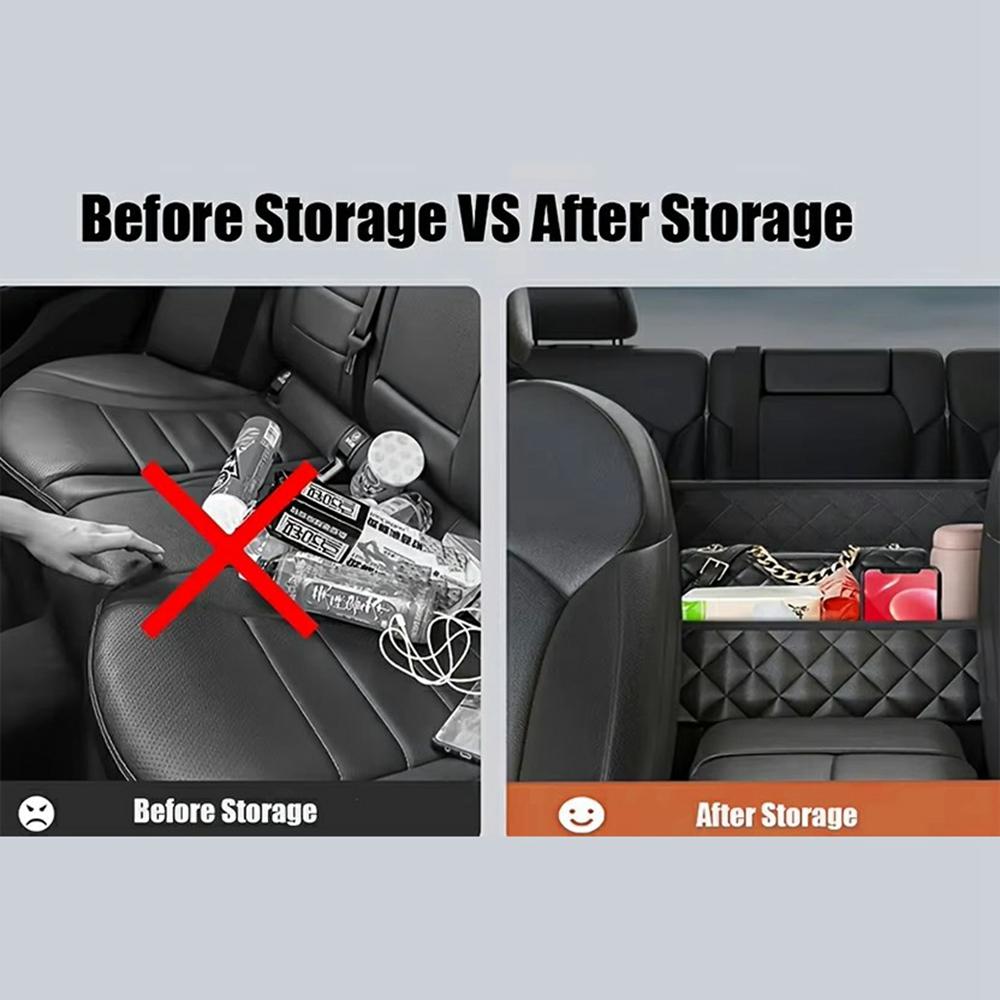 Dual Pocket Design Car Seat Storage Bag Embroidery PU Leather Hanging Organizer Between Back Seats