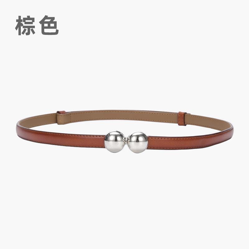 

Четыре сезона в наличии новый регулируемый женский тонкий ремень модный сферический пряжка ремень универсальный ремень из коровьей кожи декоративный ремень для платья 50-95cm