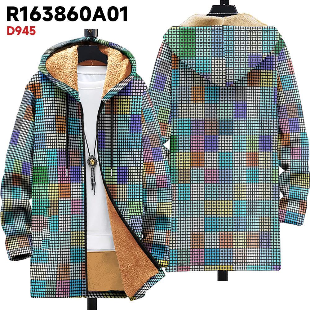 Nová bunda: vícebarevné vzorové prvky, kardigan s kapucí na zip, zateplené zimní oblečení s fleecovou podšívkou, žlutá podšívka, trendy bavlněné oblečení