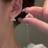 Elegent Bow-Knot Long Tassel Ear Line Dangle Earrings For Women Korean Sweet Temperament Pearl Drop Earrings Jewelry