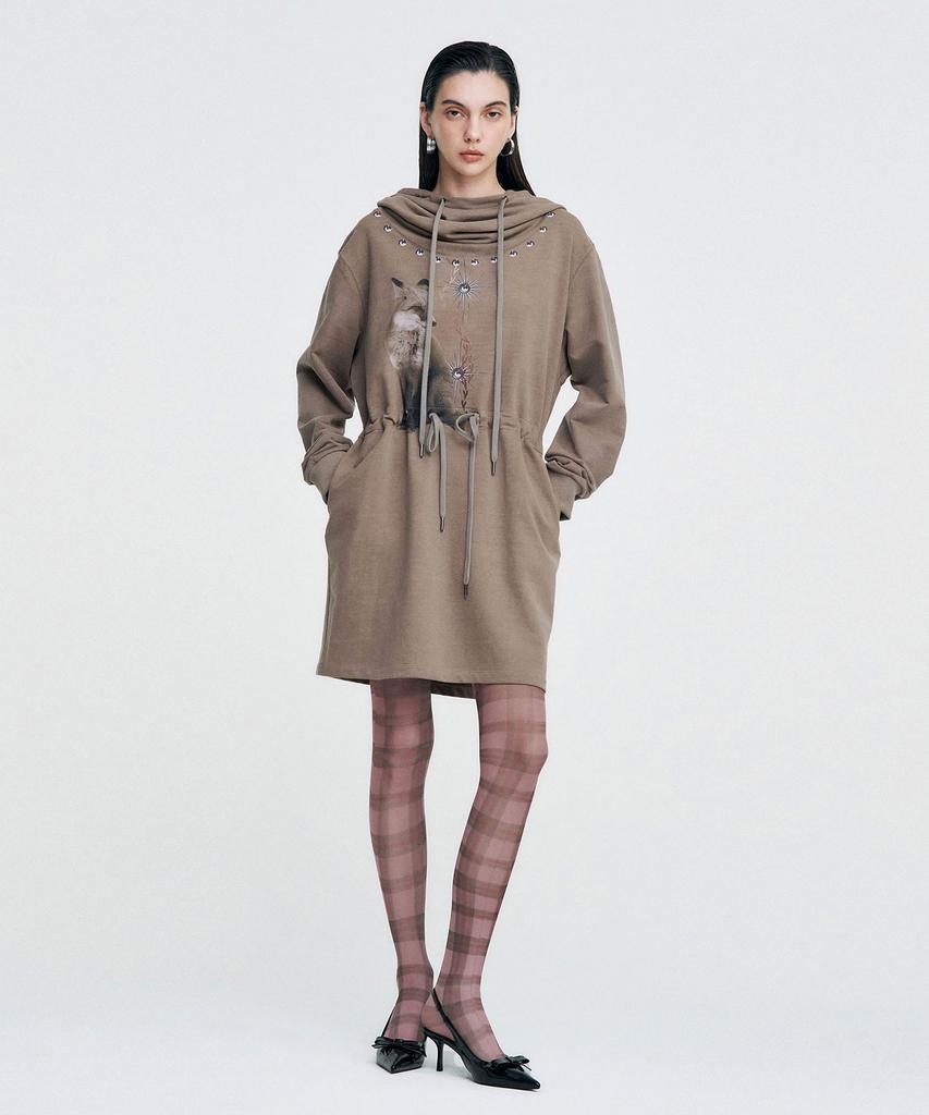 Kimjisu Vintage Fox Graphic Hoodie Dress _ Brown