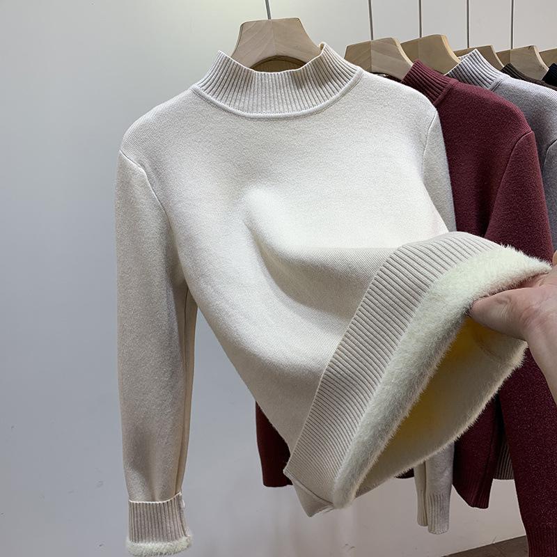 

Однотонный бархатный свитер для женщин, повседневный свободный свитер толстой вязки, теплый и модный пуловер для осени и зимы XL бежевый