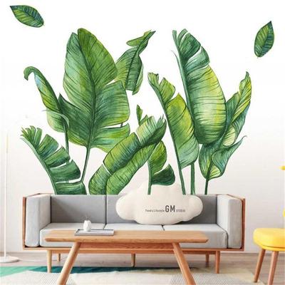 Green Leaves Wall Decal Quotes Tropical Plant Wall Art Sticker Novelty Decorative Waterproof For Kitchen Cabinet Living Room Bedroom