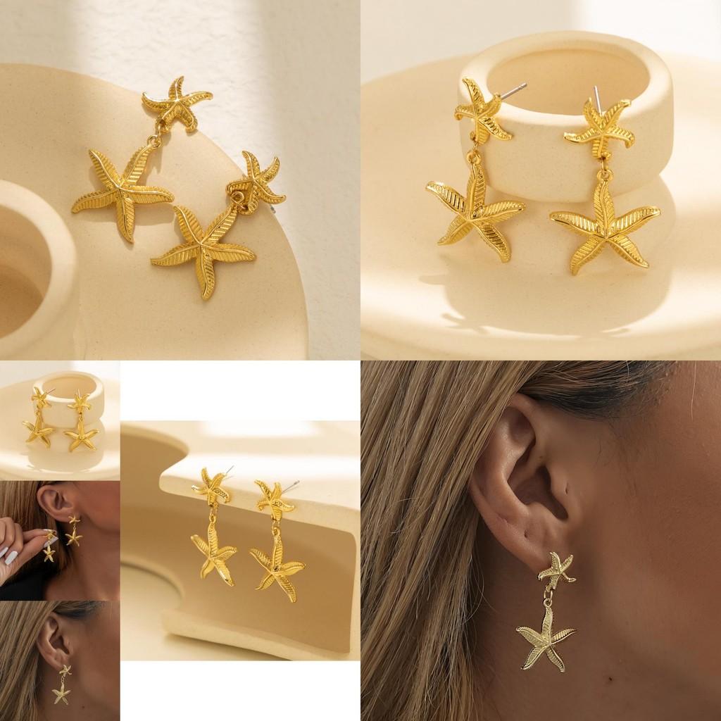 Elegant Starfish Gold Earrings Fashionable Alloy Star Shape Womens Accessories For Autumn