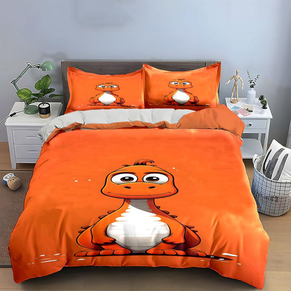 Orange Cartoon Dinosaur Design. Bedding Sets Duvet Cover Sets Duvet Covers Pillowcases(1 * Duvet Cover 2 * Pillowcases, Without Duvet Insert)