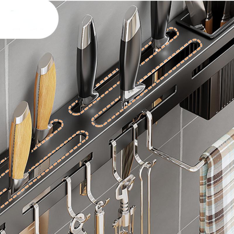 Storage Rack Knife With Hook Kitchen Cabinet Stainless Steel Frame Wall Mounted Knife Holder Storage Rack Kitchen Nail Free