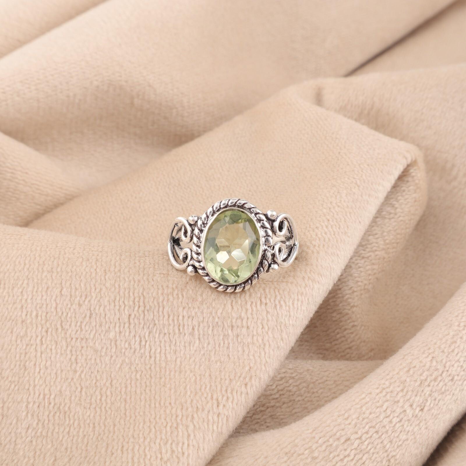 

Натуральный зеленый аметист драгоценный камень 925 пробы серебро ювелирные изделия ручной работы кольцо для жены RR-8-46 12.25