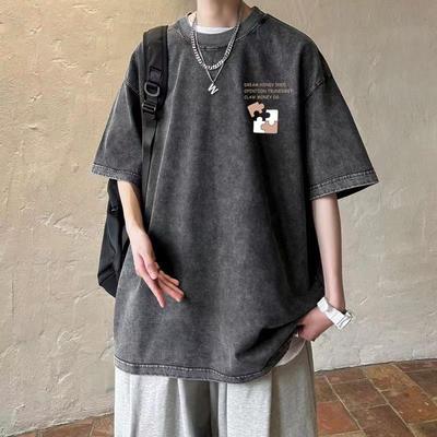 T-shirt pour homme coupe ample, délavé vintage et vieilli