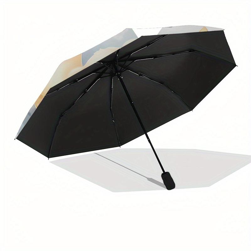 Teddy Bear, Moon Automatic Folding Umbrella Simple Eight Rib Design, Bright Color Pattern, Durable Iron Frame, Ideal for Travel and Outdoor