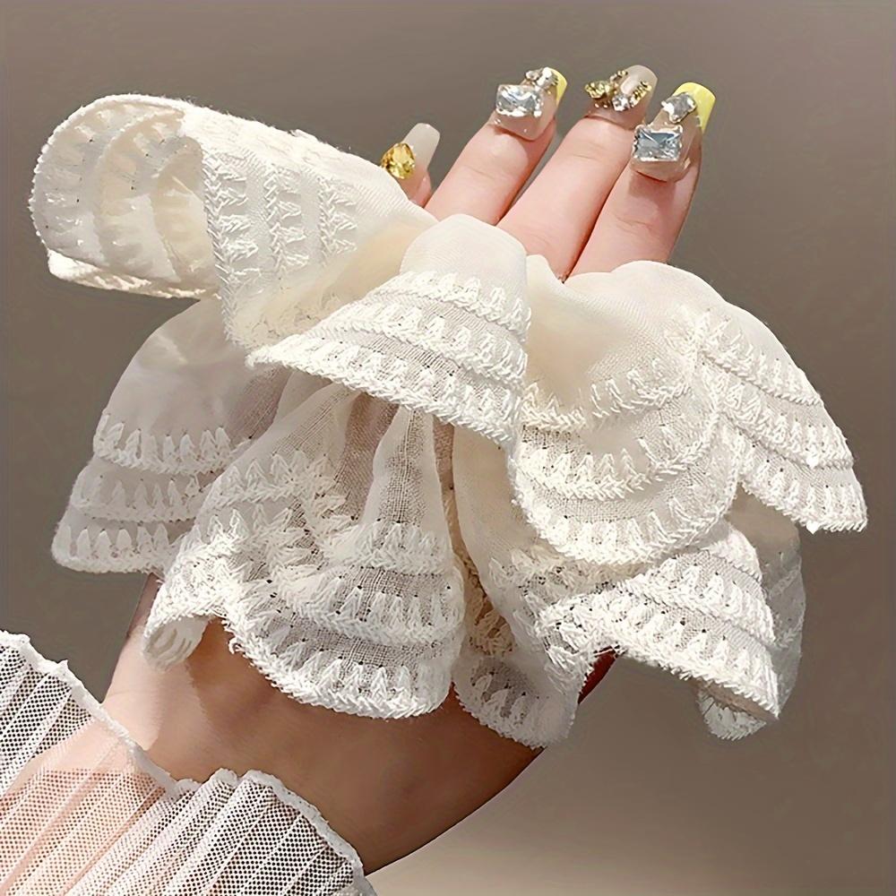 Luxurious Beige Lace Hair Scrunchie for Women - Exquisite Embroidered Minimalist Hair Tie with French Romantic Style, Soft and Breathable Fabric