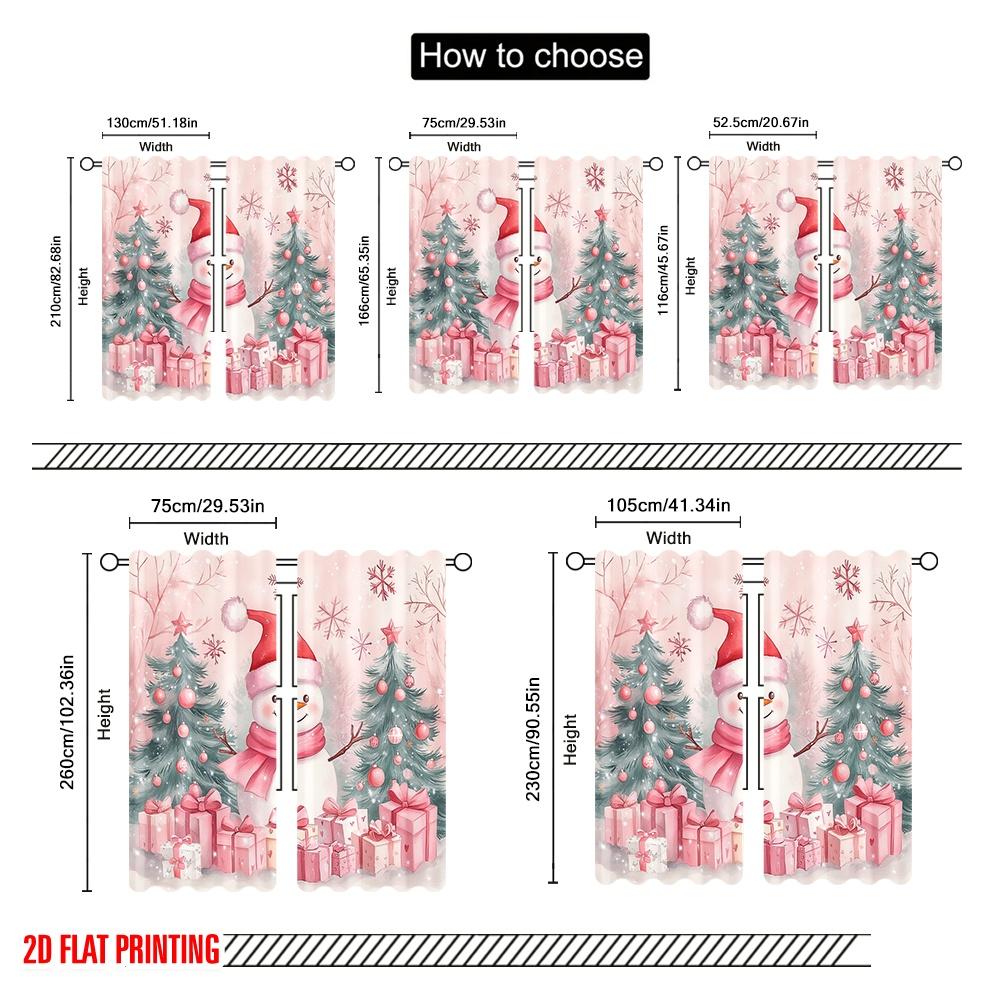 2pcs,2D Plane Printing Print Curtains Cute Snowman Christmas Gifts_g (2) Versatile Polyester Fabric (without Rod) Outdoor