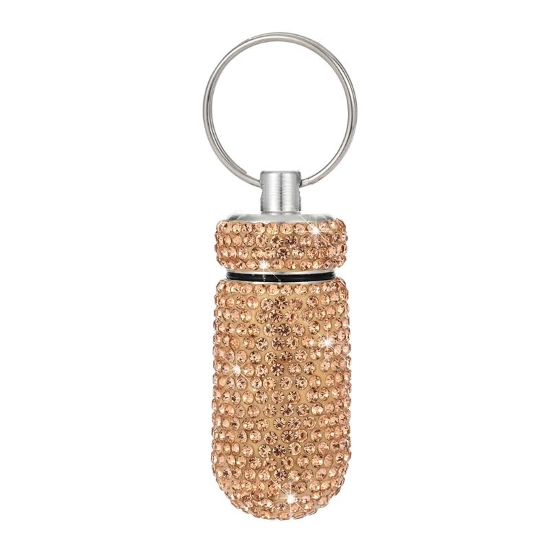 Portable Glittering Pills Organizer Small Waterproof Travel Medicine Holder with Keyring for Camping Adventures