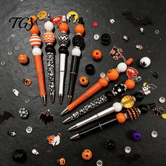 Customizable Stylus Pens 8PCS Halloween Beadable Pens, Assorted Acrylic Beads Decor, DIY Ballpoint Handcrafted Gifts for Best Friends Pen Set Holiday