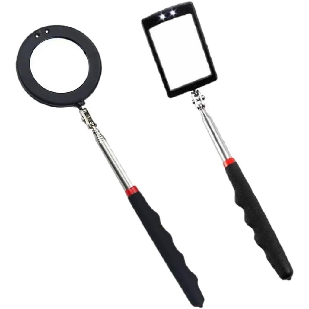 2Pcs Telescopic Inspection Mirror with LED Battery Lighting Telescopic Up To 88cm