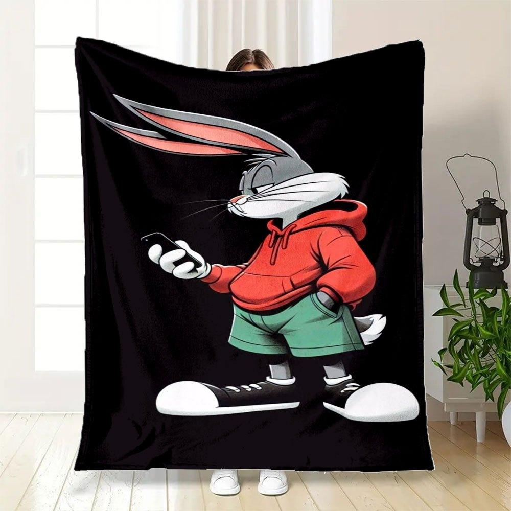 "Stylish Bugs Bunny Hoodie - Trendy Cartoon Character Sweatshirt"Blanket Flannel Throw Blanket for Sofa, Bed, Travel, Camping, Office