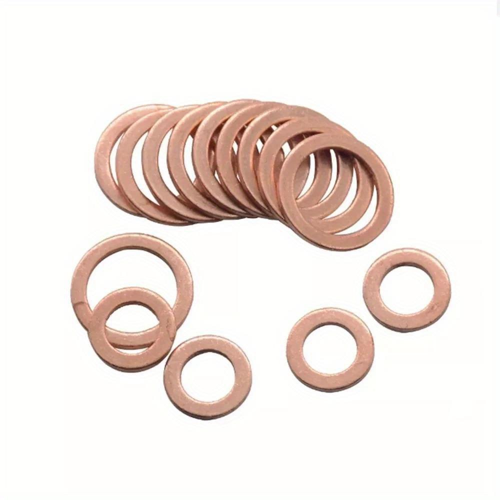 200Pcs Copper Washer Gasket Nut and Bolt Set Flat Ring Seal Assortment Kit with Box M5-M14 for Sump Plugs