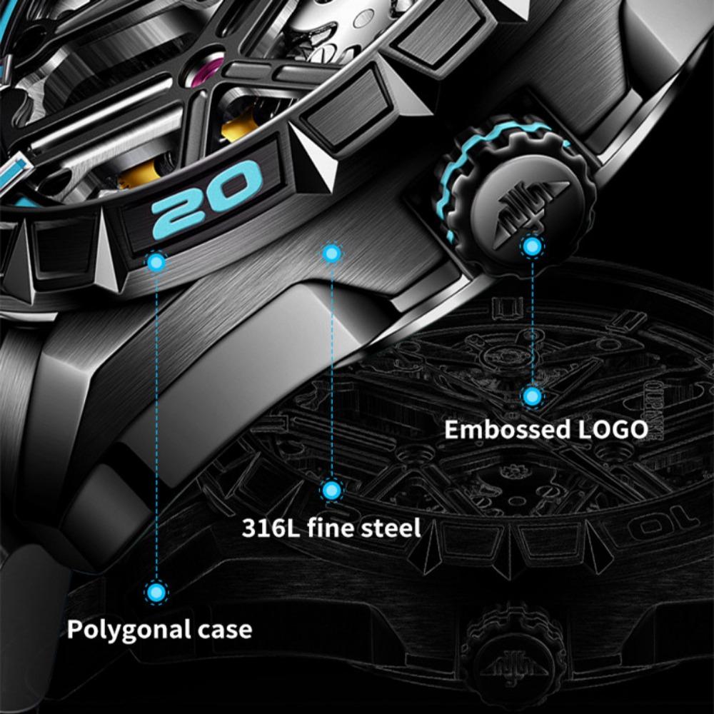 OUPINKE Men's Watch Waterproof Fully Automatic Mechanical Watch Full Hollow High -end Watch