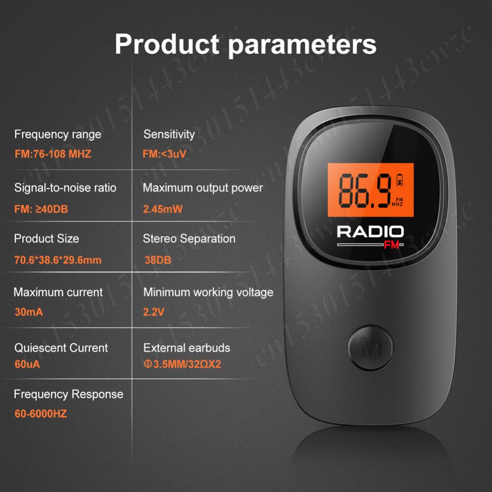 Pocket Radio with Clip High Sound Quality Audio Radios Battery Operated 60h Playback Full-Band Radio for Elderly Running/Walking