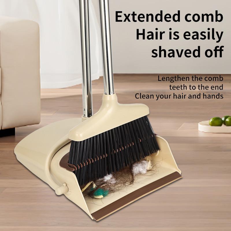 Extra Long Handle Broom and Dustpan Set for Kitchen and Outdoor Floors