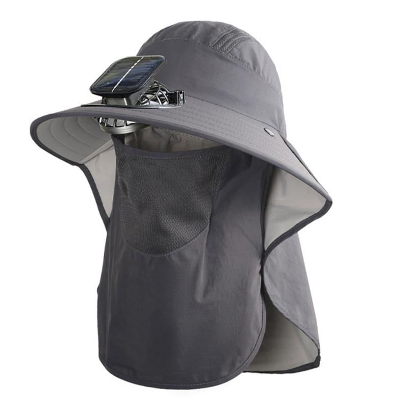 Solar Power Fisherman Hat With 3 Speed Fan Rechargeable Battery Face Neck Cover Sunproof Hat For Hiking Fishing