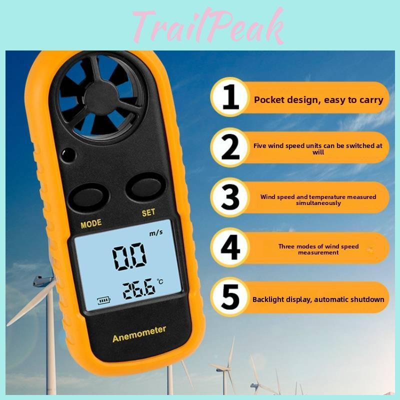 Digital Anemometer Wind Speed Meter With Backlit Display For Weather Monitoring