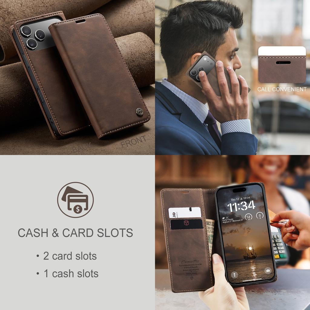 CaseMe Luxury Retro Magnetic Flip PU Leather Phone Case for iPhone 17 Air/17 Pro Max/17E Wallet Card Holder Cover Phone Coque