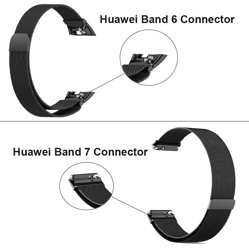 Metallklokkerem for Huawei Band 6 7 Band Honor 6 Armbånd med TPU-veske Skjermbeskytter Myk film Huawei Magnetic Loop Strap