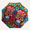 Colorful Sugar Skull Stained Wall Art DecorUmbrellaPortable 3-Fold Compact Umbrella for Men & Women Gift