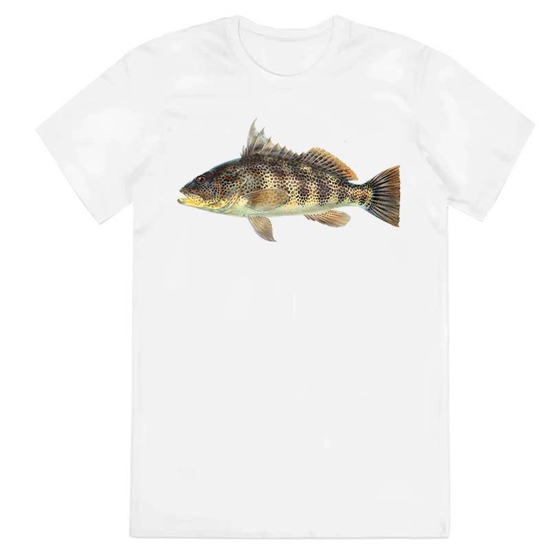Y2k Summer Marine Fish Handpainted Salmon Sea Fish Fishing Beach Fishing Pure Cotton Printed Loose Shortsleeved Tshirt