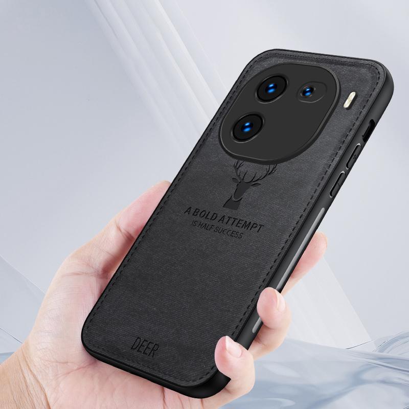 For vivo iQOO 12 5G Cloth Texture Case Deer Impressions Phone Cover