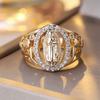 Luxury Crystal Multicolor Zircon Ring Vintage Fashion Gold Color Wedding Bands Engagement Rings Jewelry For Women Men Accessory