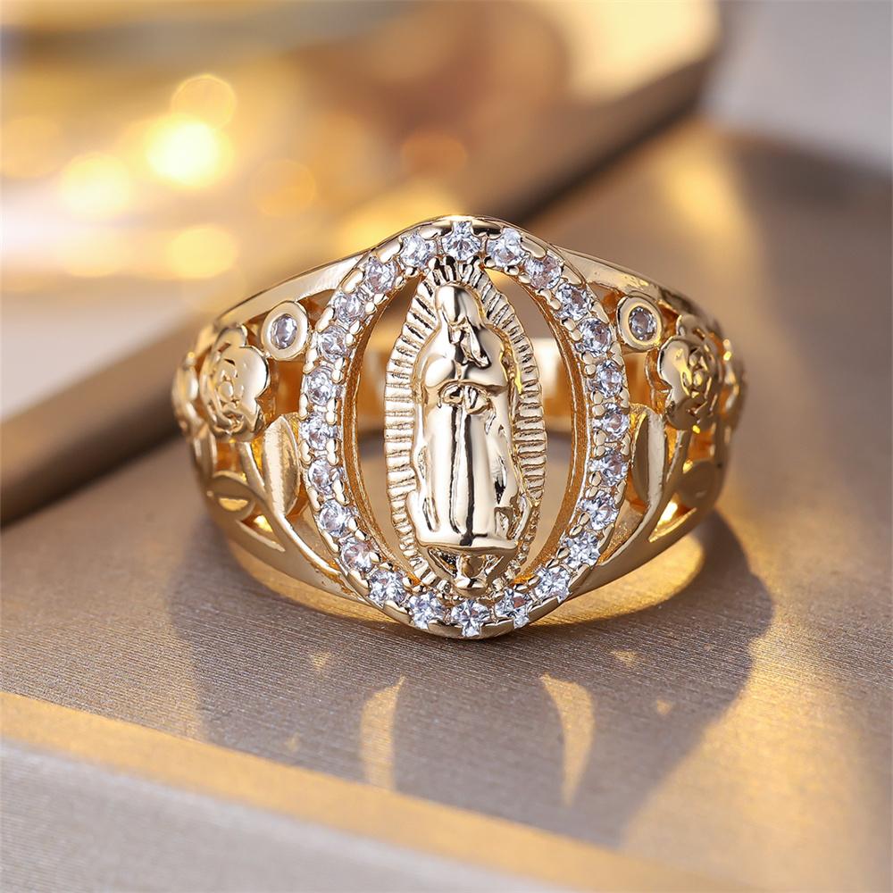 Luxury Crystal Multicolor Zircon Ring Vintage Fashion Gold Color Wedding Bands Engagement Rings Jewelry For Women Men Accessory