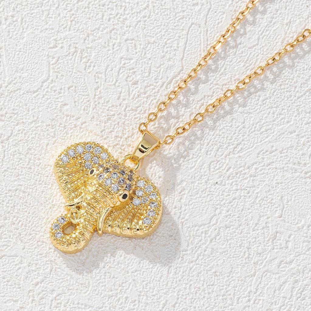 Micro-Set Zircon Elephant Pendant Necklace Titanium Steel Women's Fashion Versatile Minimalist Collarbone Chain Jewelry