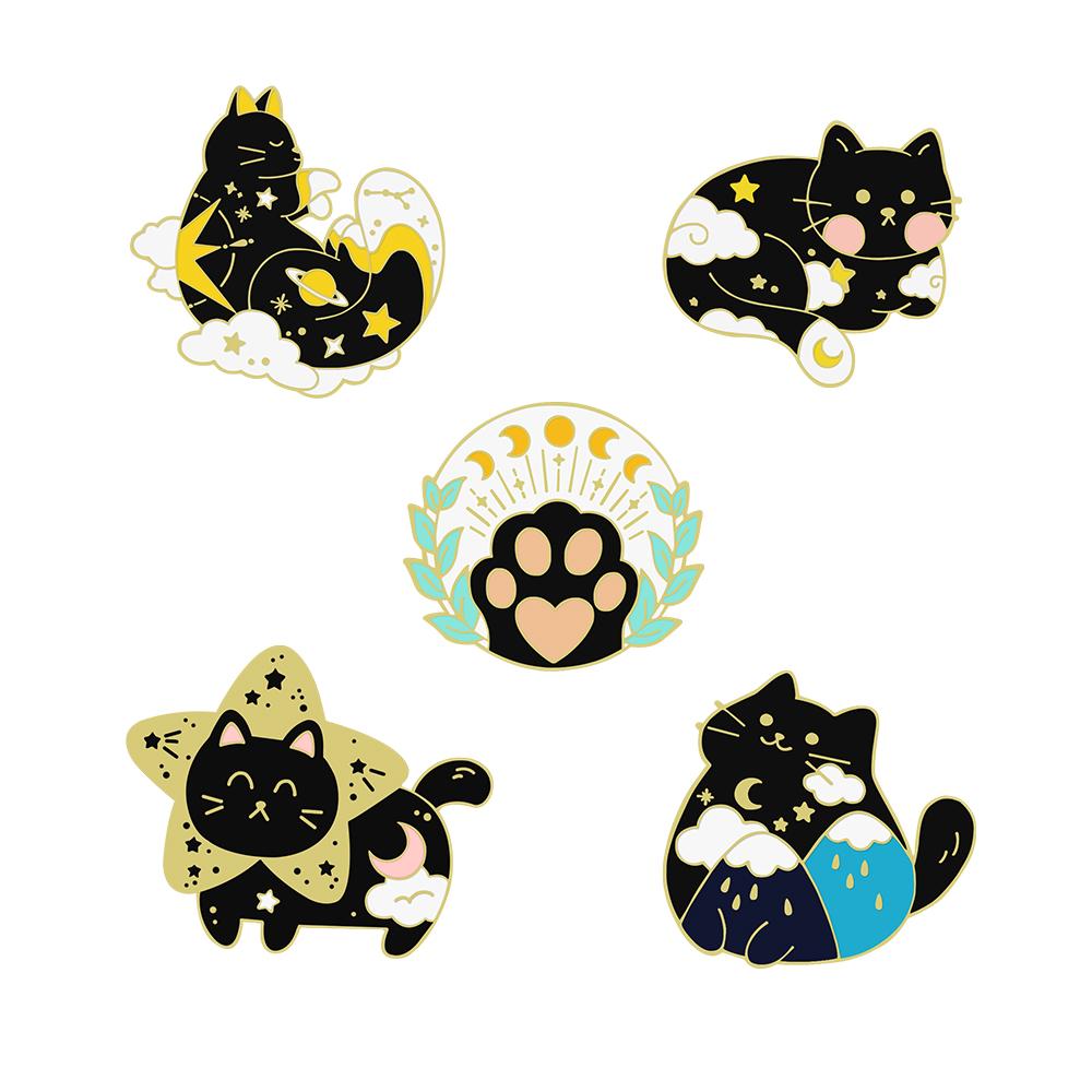 3-5pcs/set Funny Animal Cats Goose Brooch  Punk Ghost Moon Phase Cat Lapel Pins Cute Sushi Kitten Enamel Badge Bag Jewelry Gifts