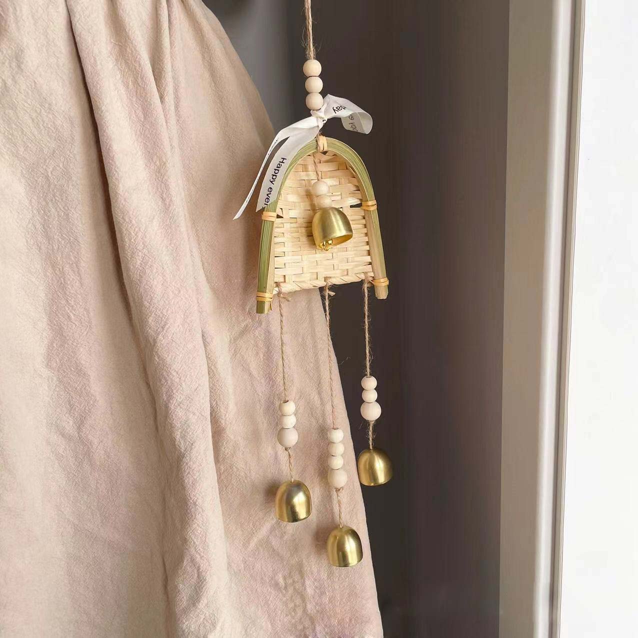 Woven Dustpan Hanging Wind Chimes Handmade Wind Chimes Home Decor Outdoor Meditation Wind Chimes