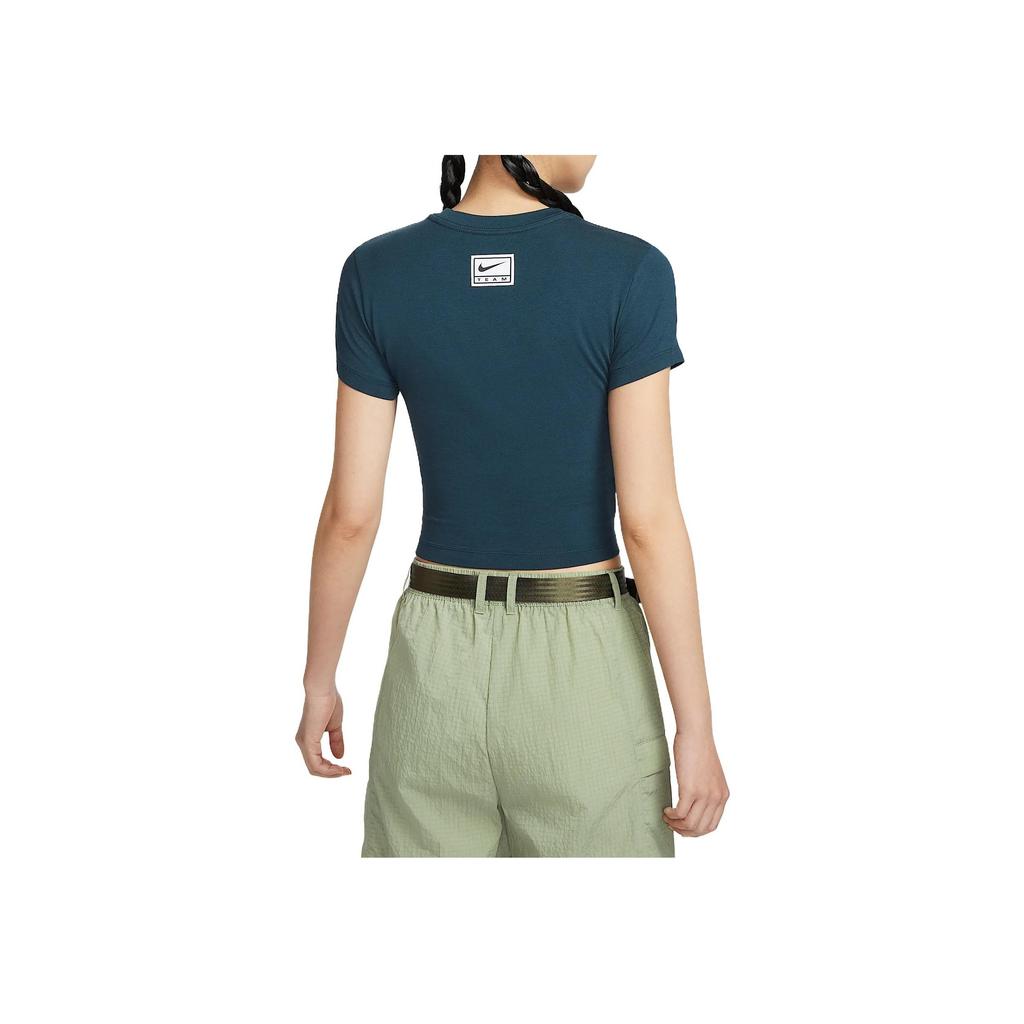 Nike Sportswear Comfortable Fashionable Versatile Short Sleeve Nautical Cropped Regular T-Shirt Women Tops Deep-Sea-Blue HQ1710-478