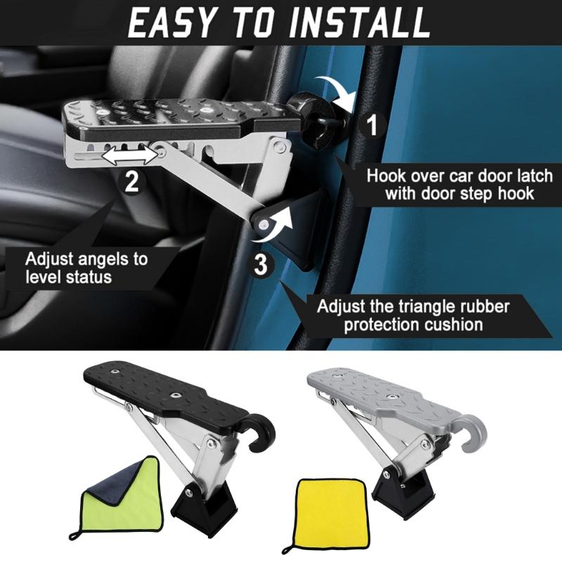 Heavy Duty Metal Door Step for Car Roof Loading 7 Leveling Height Adjustment easy installs Car Door Step for Vehicles