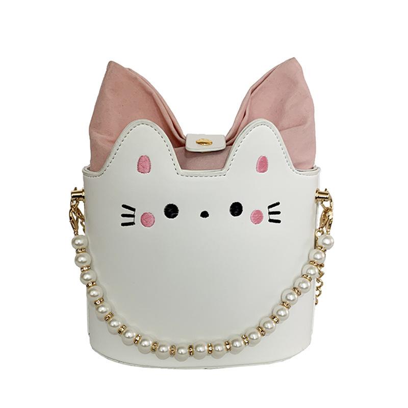 

Niche design kitten bag messenger bag female, new Xiaoxiangfeng pearl portable shoulder bag cartoon chain bag белый