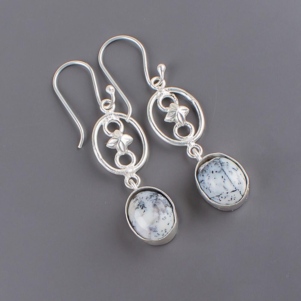 Dendritic Opal Gemstone 925 Sterling Silver Jewelry Handmade Boho Earrings 2.00" EE-17-22