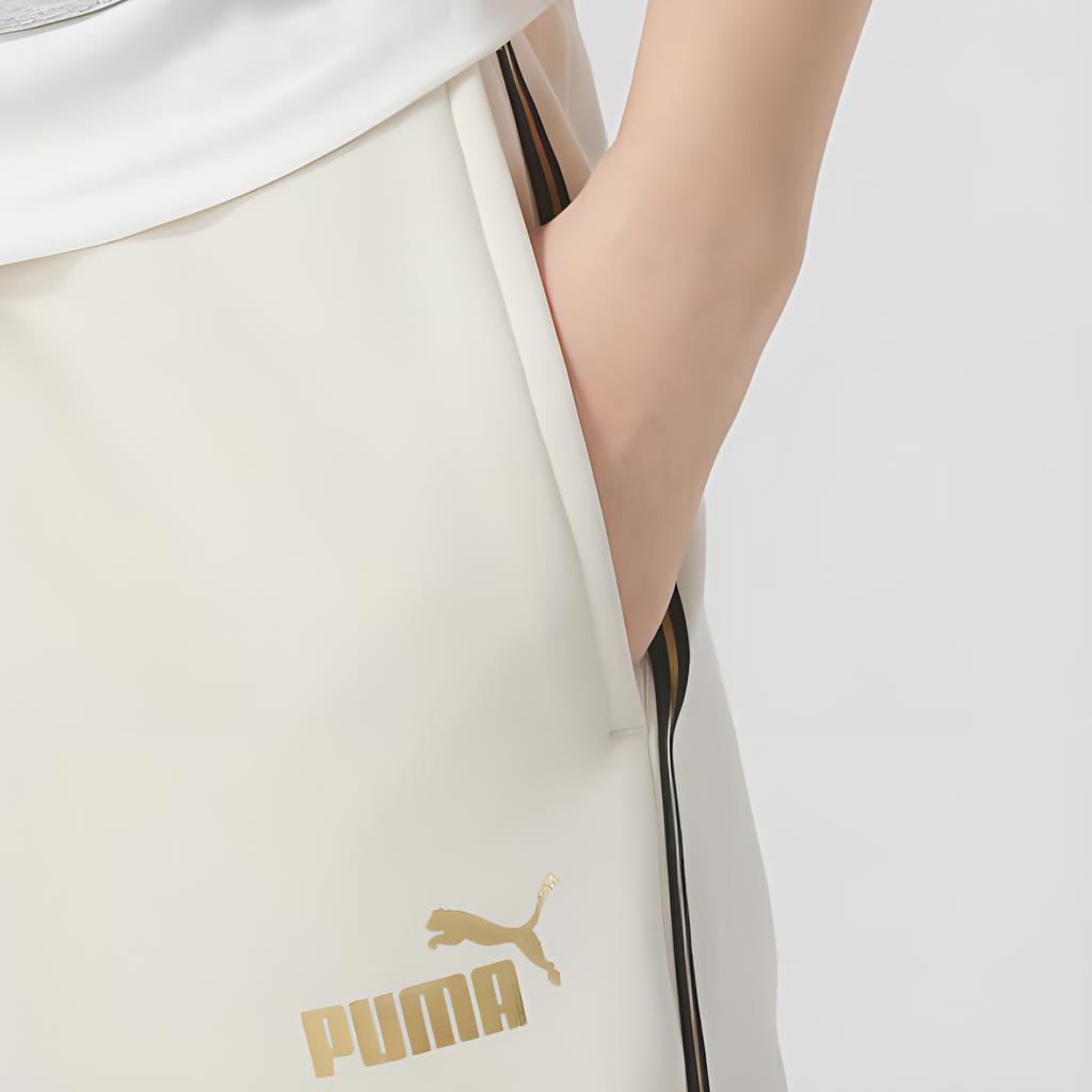 Puma Lifestyle Series Color Block Retro Striped Loose Fit Cuffed Casual Drawstring Mid Rise Knitted Sports Pants Women Pants Light-Yellow 685334-87