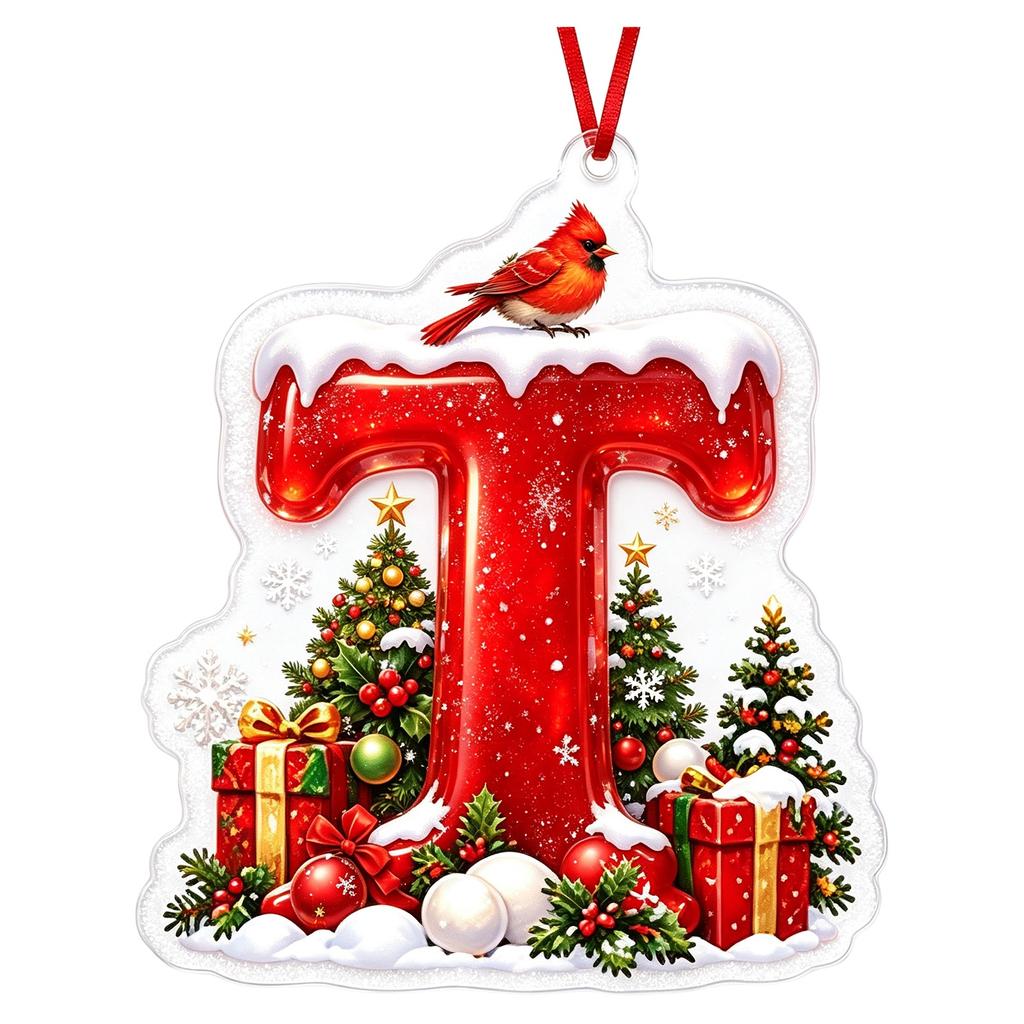 Christmas Acrylic Hanging Ornament, Red Snow Scene Letter Design, 2D Flat Decoration for Christmas Tree and Home Holiday Decor