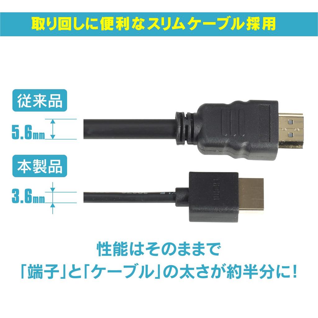 BeatSonic HDMI HDMI to HDMI Type Slim Cable for Easy Connection to Car Navigation Systems Cable, 1.0m (Slim), HDC10, Ethernet-Compatible, High-Speed