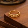 Women Ring Hollow Copper Coin Shape Adjustable Opening Design Finger Ring Fortune-Boosting Ring Versatile Jewelry Gift