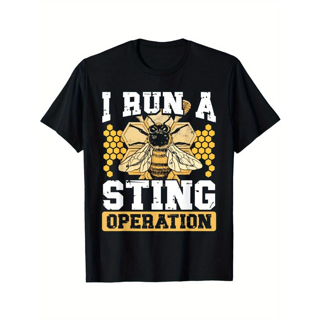 I Run A Sting Operation Bee Graphic Tee Men Casual Cotton Short Sleeve TShirt