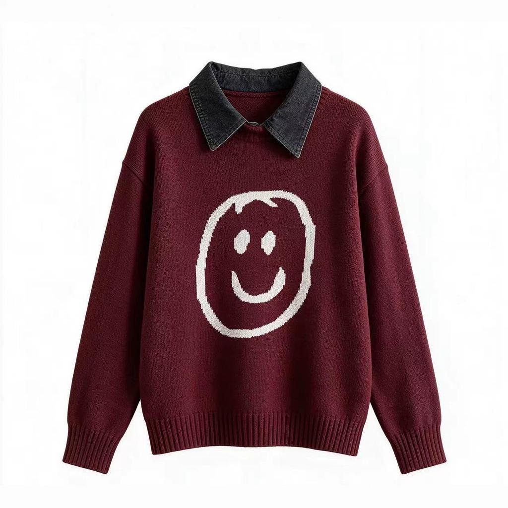 2026 Autumn/Winter Korean Style Smiley Face Sweater - Age-Reducing Cute Casual Versatile Pullover Knit Top