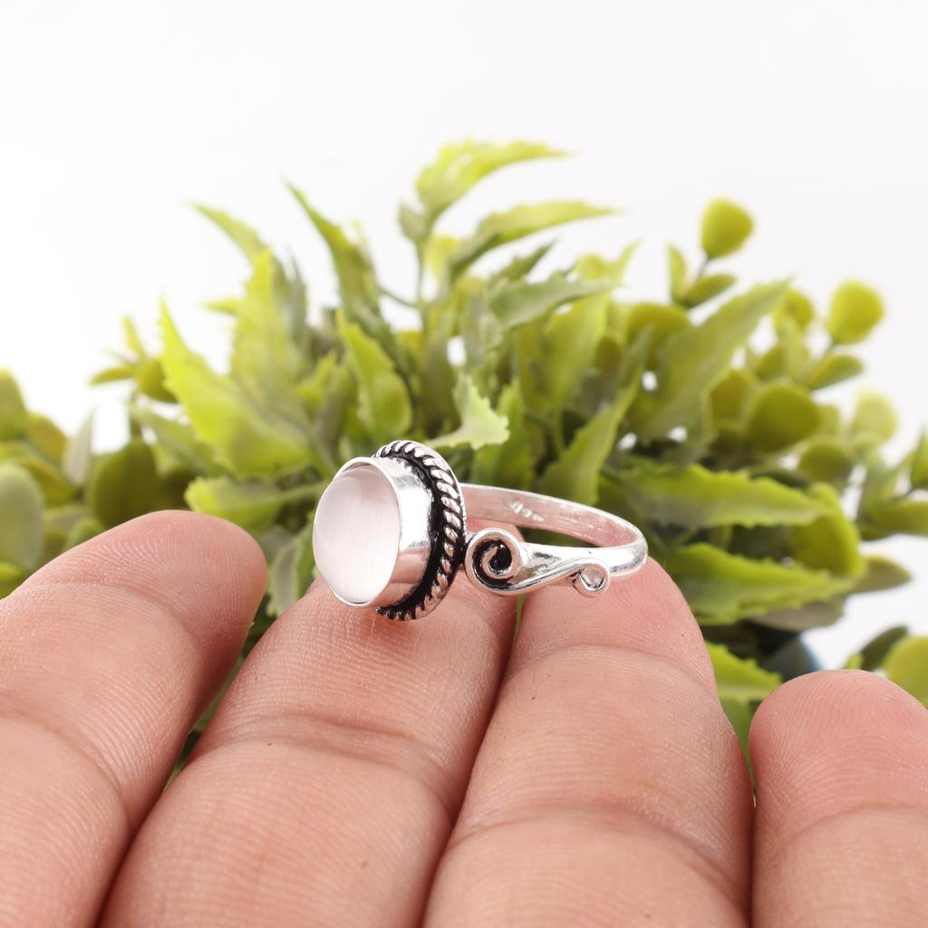 Selenite Jewelry, Handmade Gemstone Ring, 925 Solid Sterling Silver Ring Healing Jewelry, For Engagement Gift