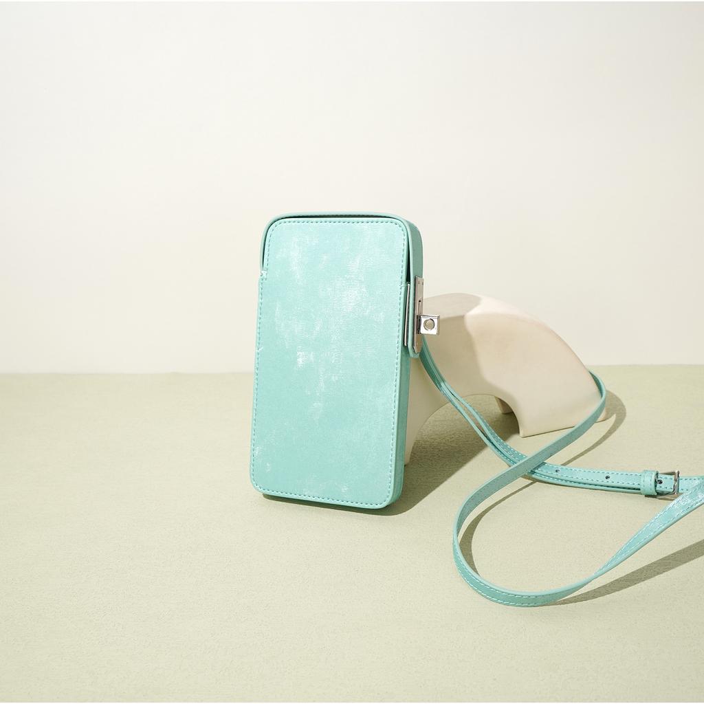 Cowhide Mobile Phone Bag, Simple Texture Mobile Phone Messenger Bag, Genuine Leather Mini Square Bag