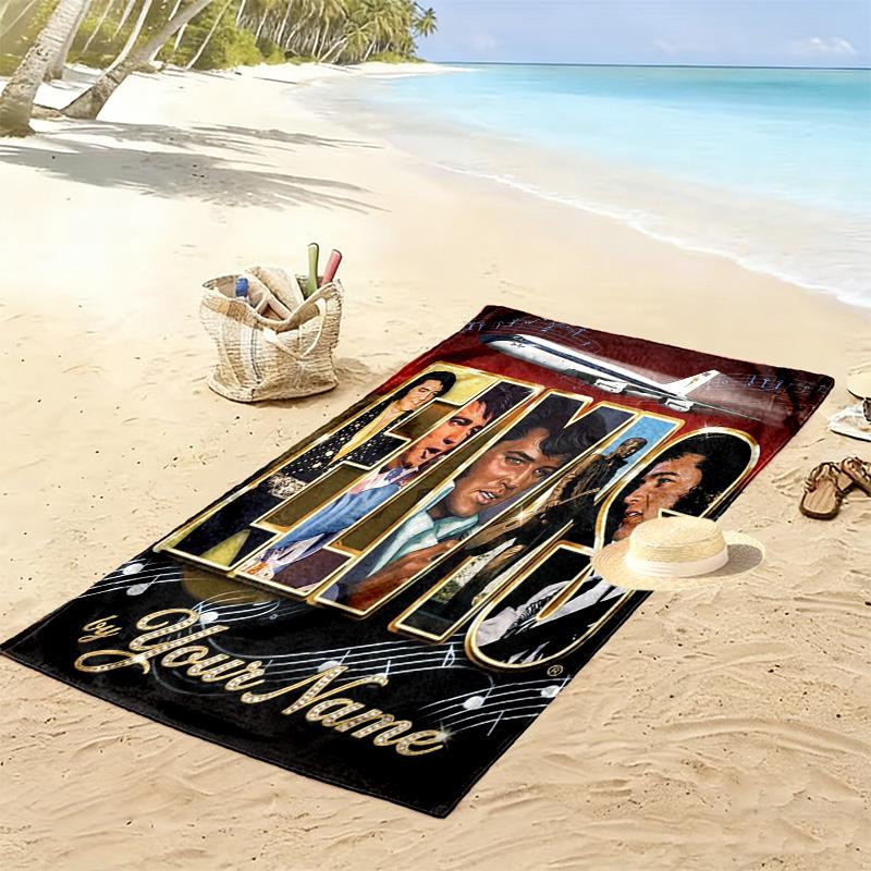 Name Custom Elvis Poster Print Beach Towel, Large Soft Quick Dry Towel for Beach Camping Swimming